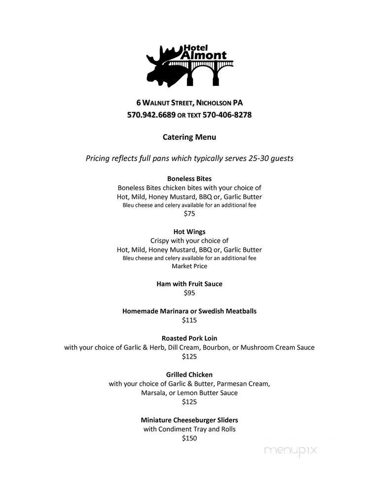 Hotel Almont - Nicholson, PA menu_pic