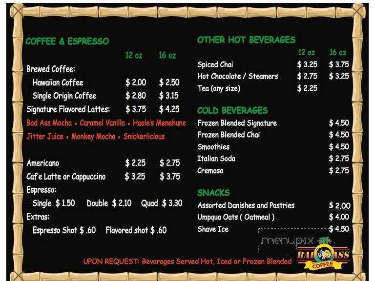 Bad Ass Coffee Truck - Las Vegas, NV menu_pic