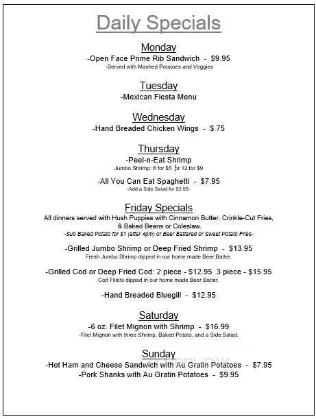 Sunset Harbor Bar Grill - Lodi, WI menu_pic