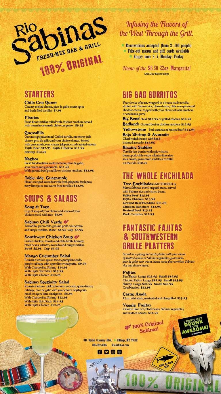 Rio Sabinas - Billings, Mt menu_pic
