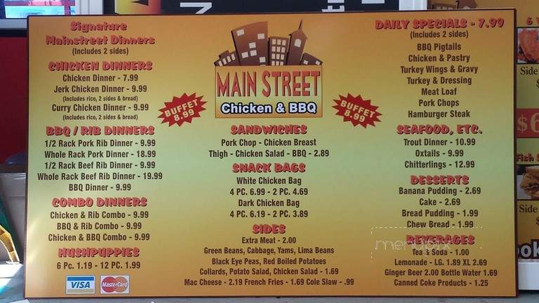 Main Street Chicken and BBQ - GREENVILLE, NC menu_pic