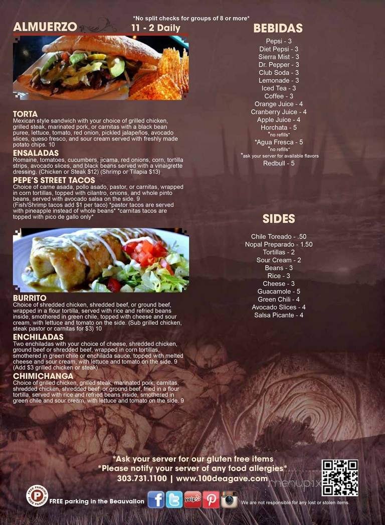 100% de Agave - Denver, CO menu_pic