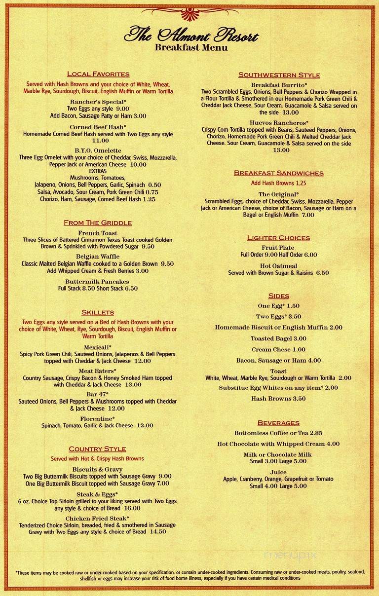 Almont Resort Restaurant & Lounge - Gunnison, CO menu_pic