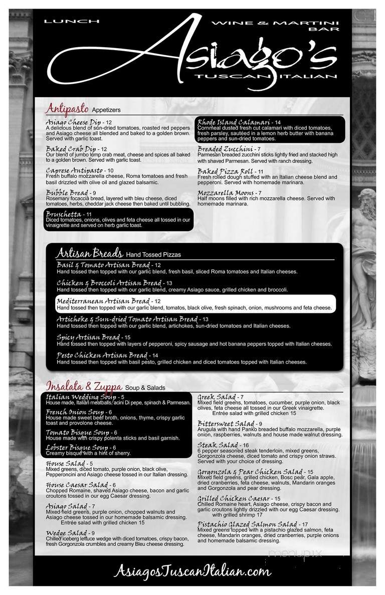 Asiago's Tuscan Italian - Johnstown, PA menu_pic