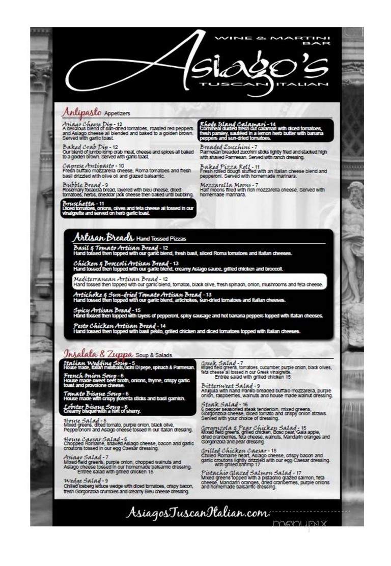 Asiago's Tuscan Italian - Johnstown, PA menu_pic