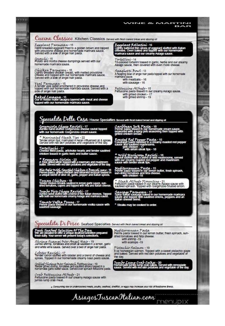 Asiago's Tuscan Italian - Johnstown, PA menu_pic