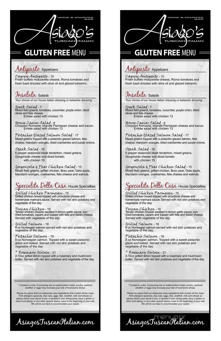 Asiago's Tuscan Italian - Johnstown, PA menu_pic