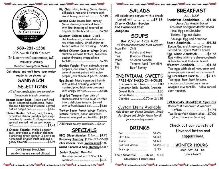 AuSable Baking Company and Creamery - Roscommon, MI menu_pic