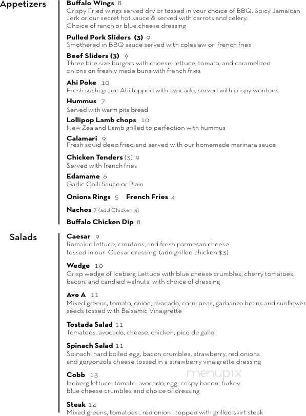 Avenue A Bar and Grill - Redondo Beach, CA menu_pic