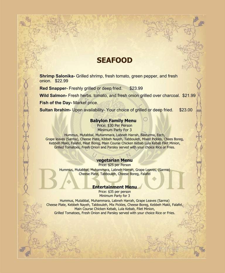 Babylon Mediterranean Restaurant - Pasadena, CA menu_pic