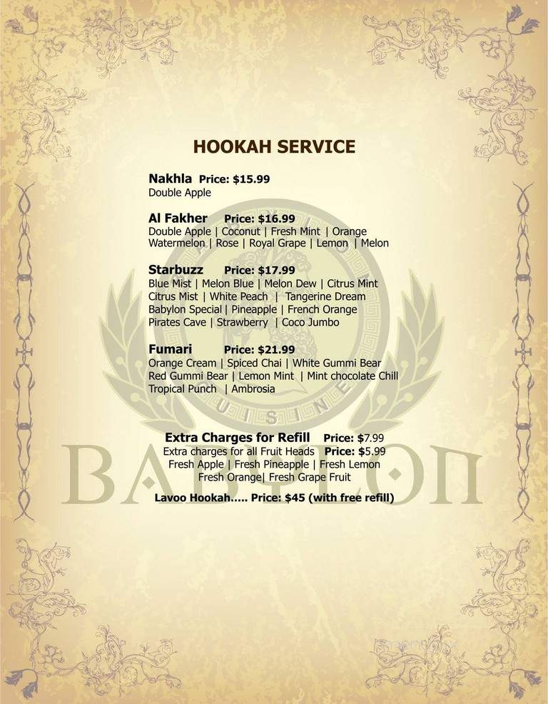 Babylon Mediterranean Restaurant - Pasadena, CA menu_pic
