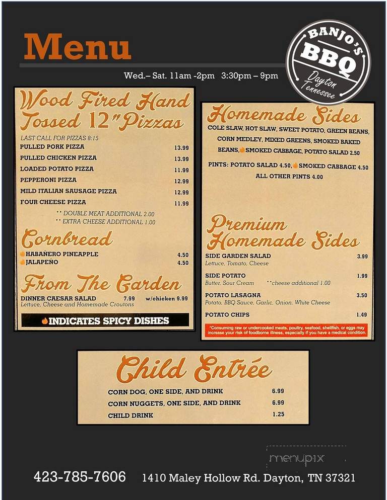 Banjo's BBQ - DAYTON, TN menu_pic