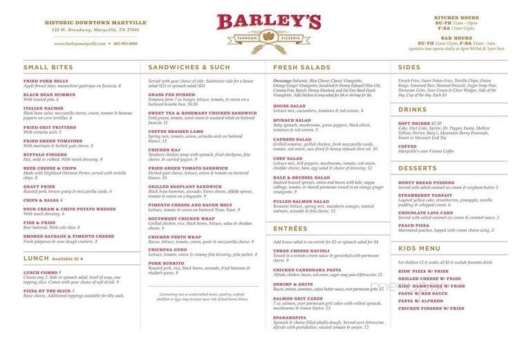 Barley's - Maryville, TN menu_pic