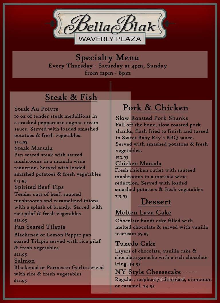 Bella Blak - Waverly, TN menu_pic