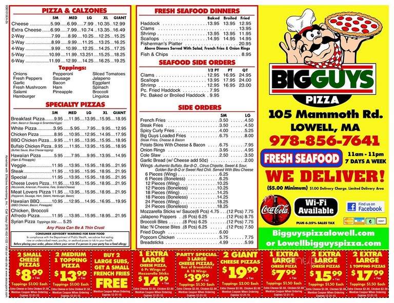 Big Guys Pizza - Lowell, MA menu_pic