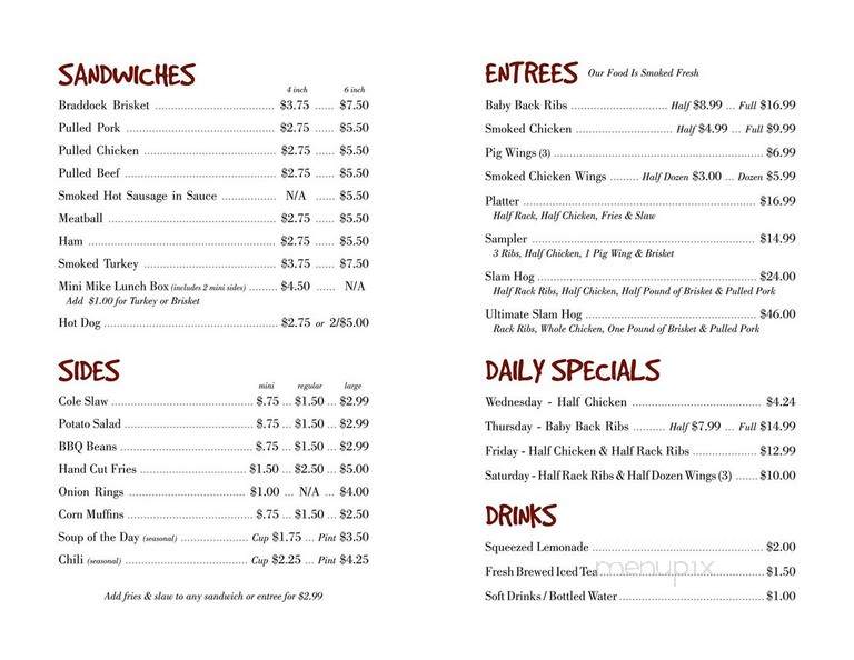 Big Mike's Smokin BBQ & Grill - Lemont Furnace, PA menu_pic