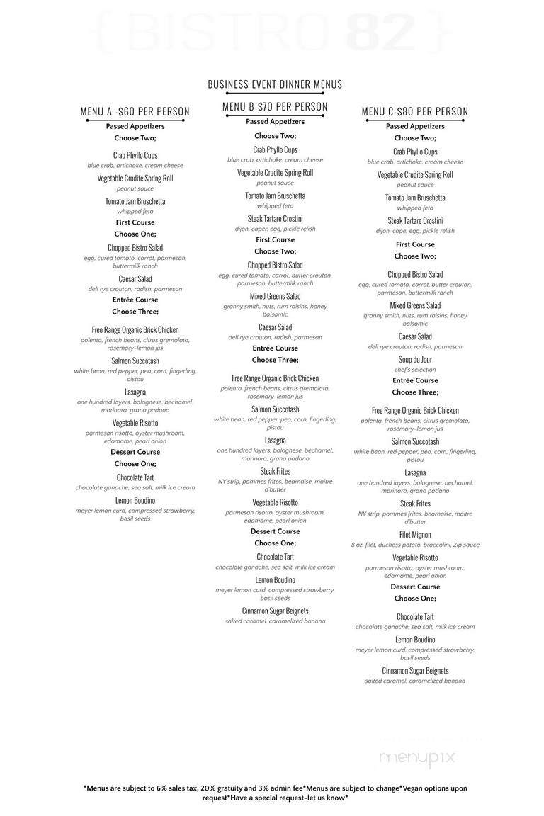 Bistro 82 - Royal Oak, MI menu_pic