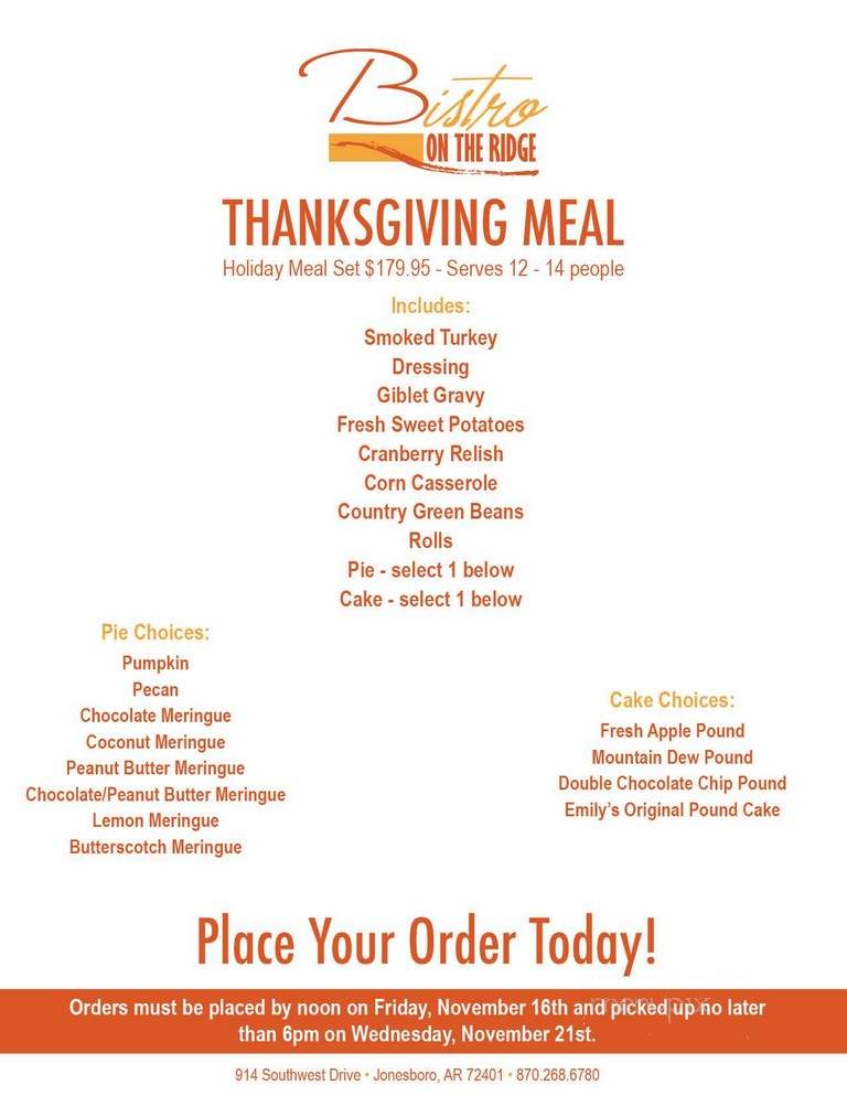 Bistro on the Ridge - Jonesboro, AR menu_pic