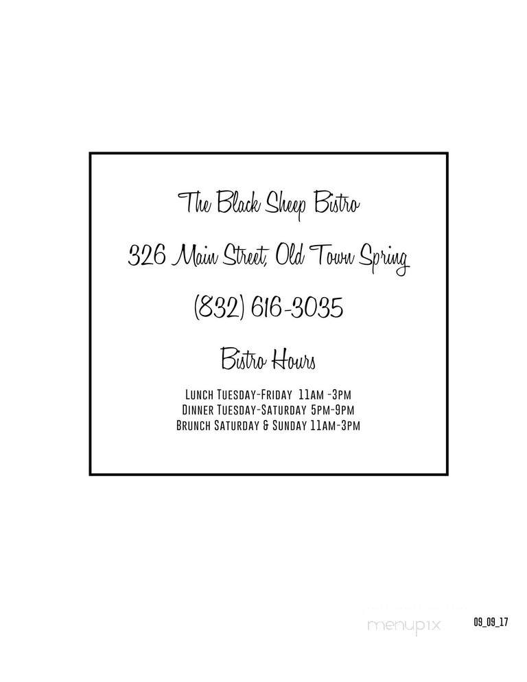 Black Sheep Bistro - Spring, TX menu_pic