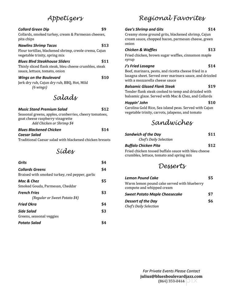 Blues Boulevard Jazz - Greenville - Greenville, SC menu_pic