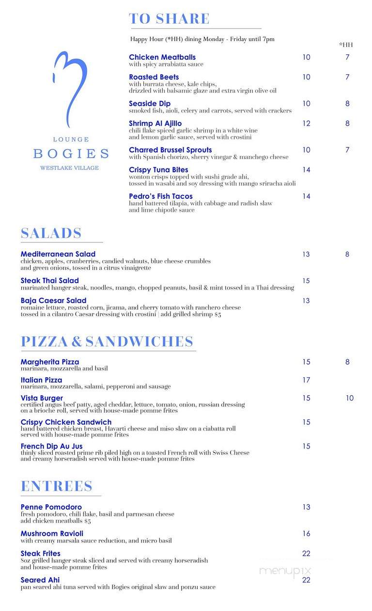 Bogie's - Westlake Village, CA menu_pic
