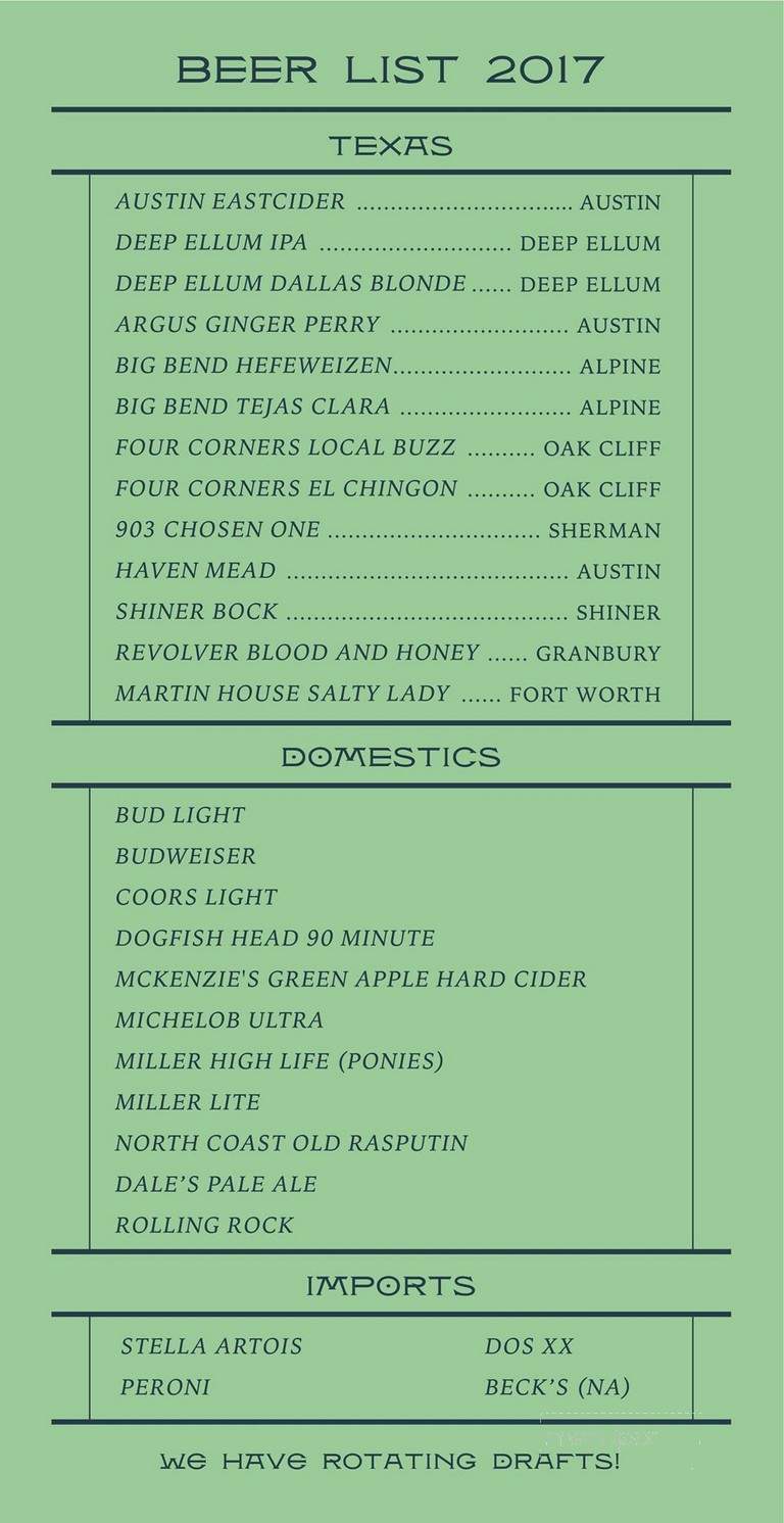 Bowen House - Dallas, TX menu_pic