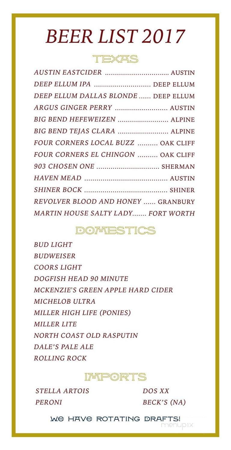 Bowen House - Dallas, TX menu_pic