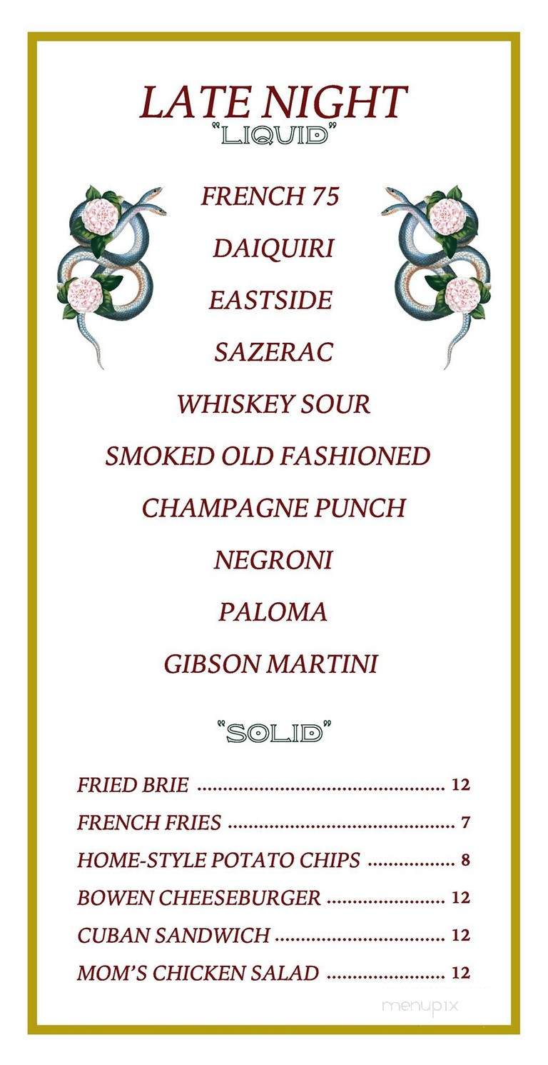 Bowen House - Dallas, TX menu_pic