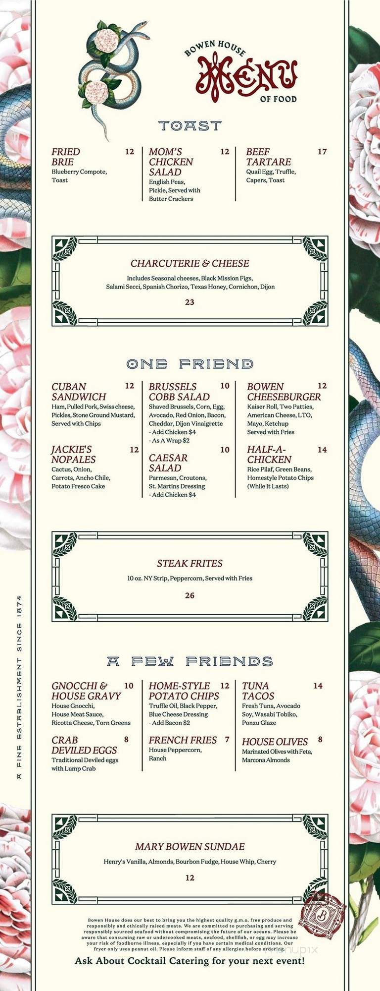 Bowen House - Dallas, TX menu_pic