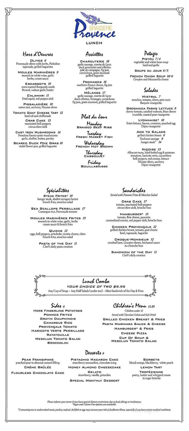 Brasserie Provence - Louisville, KY menu_pic