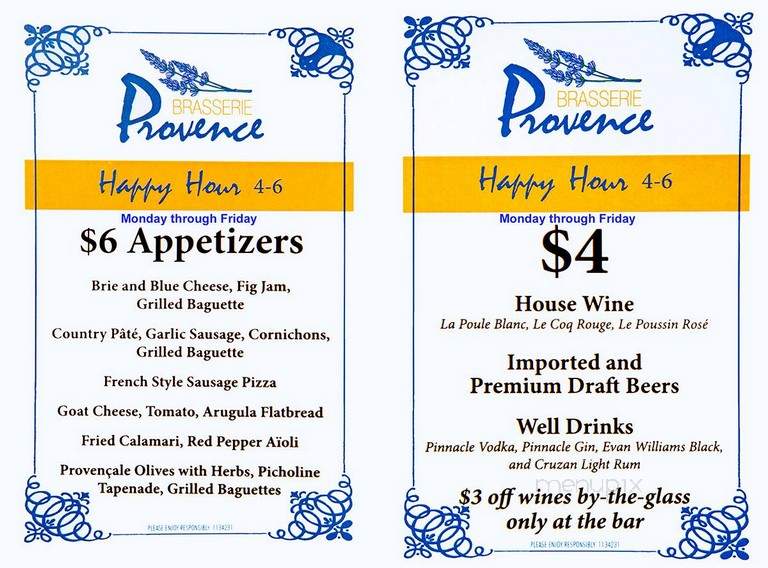 Brasserie Provence - Louisville, KY menu_pic