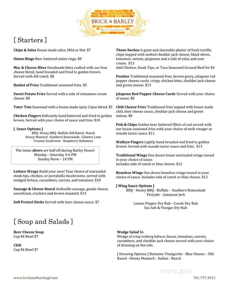 Brick & barley - Grand Forks, ND menu_pic
