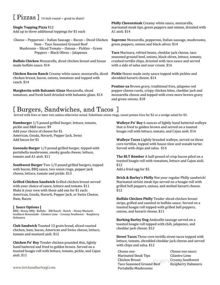 Brick & barley - Grand Forks, ND menu_pic