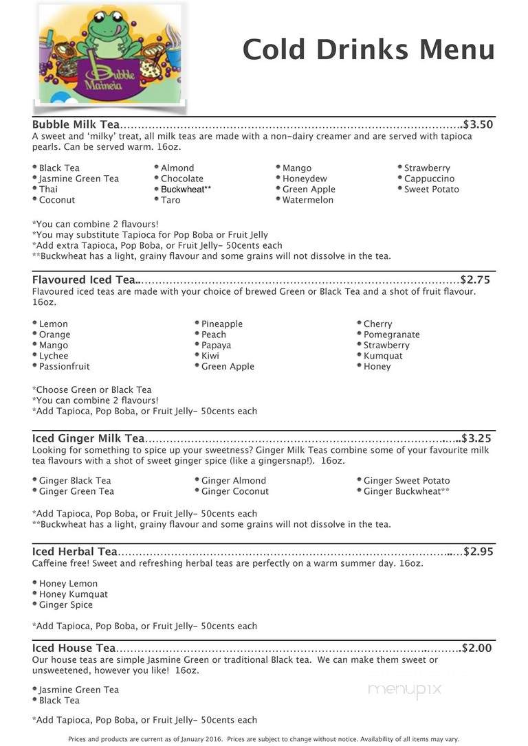 Bubble Maineia Tea Shop - Portland, ME menu_pic