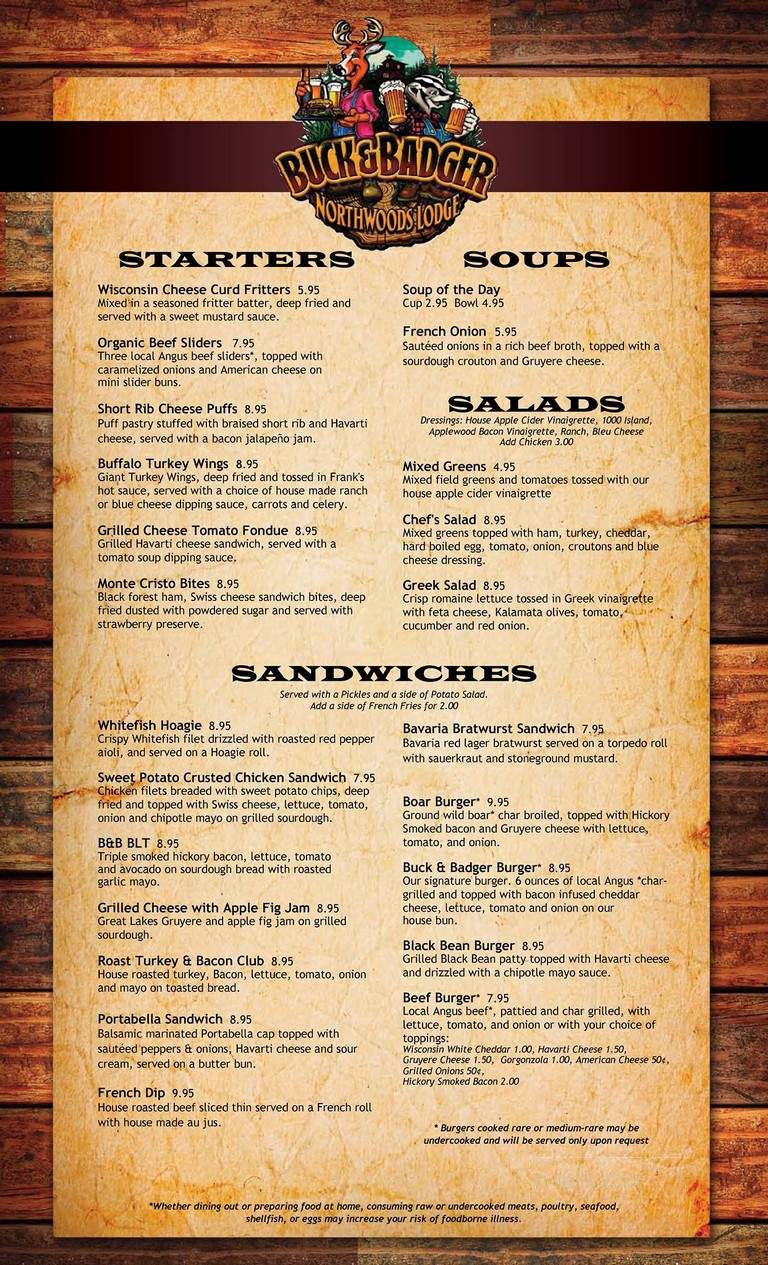 Buck & Badger Northwoods Lodge - Madison, WI menu_pic