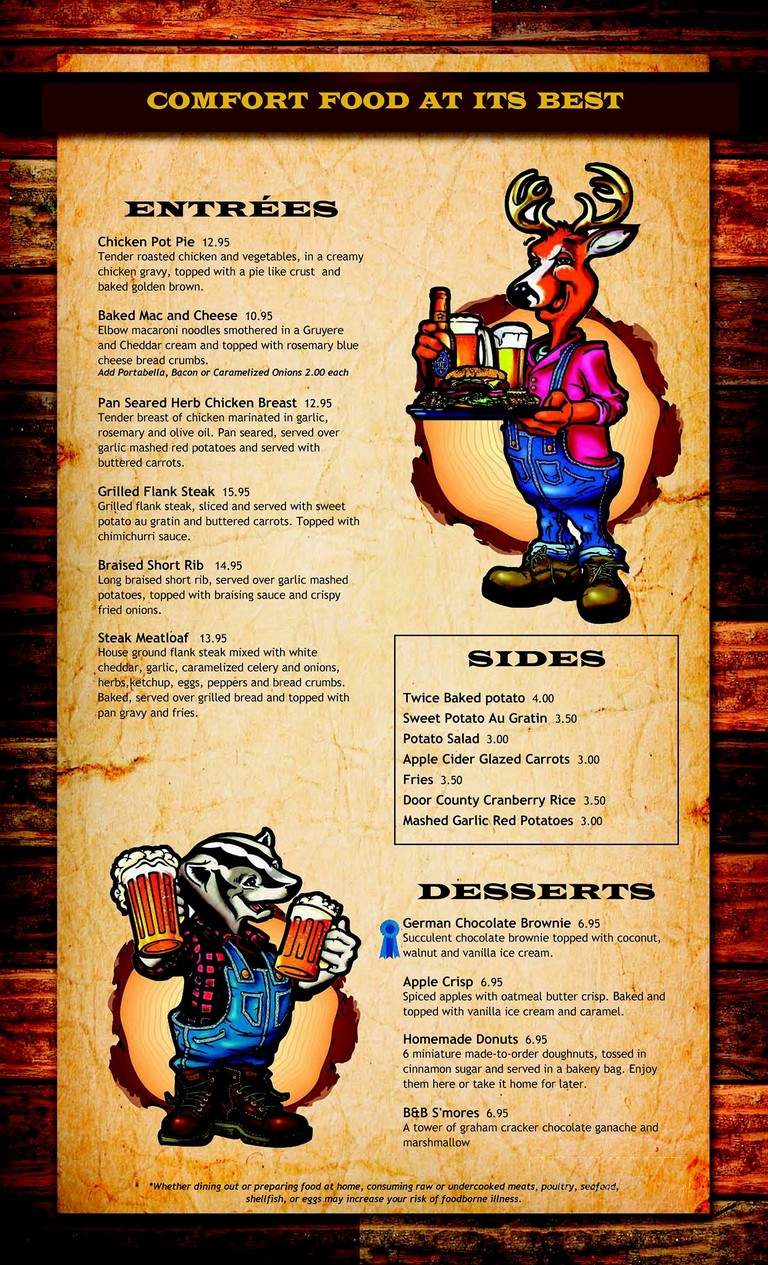 Buck & Badger Northwoods Lodge - Madison, WI menu_pic
