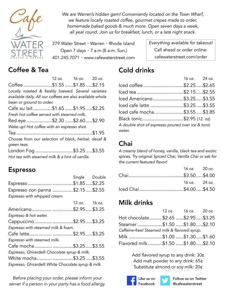 Cafe Water Street - Warren, RI menu_pic