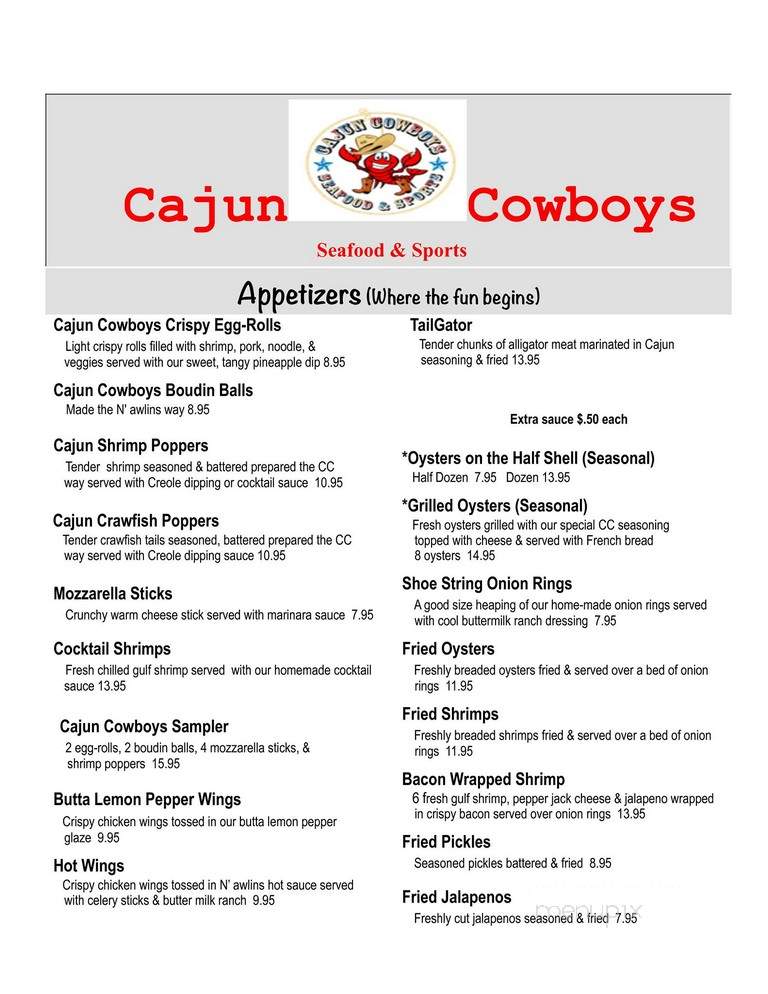 Online Menu Of Cajun Cowboy Victoria Tx