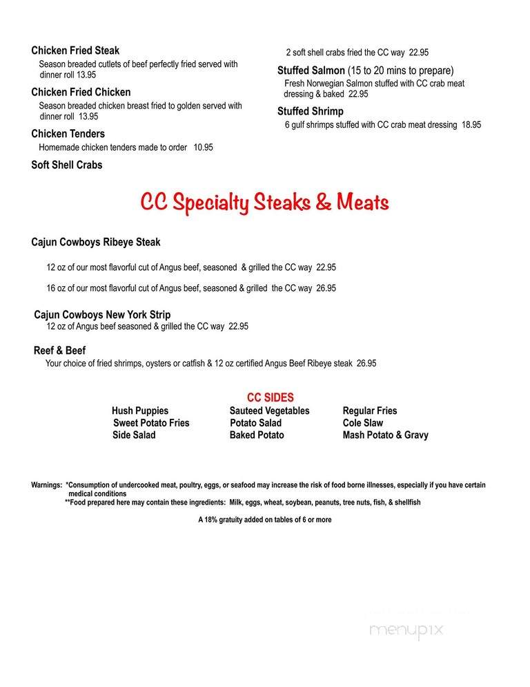 Online Menu Of Cajun Cowboy Victoria Tx