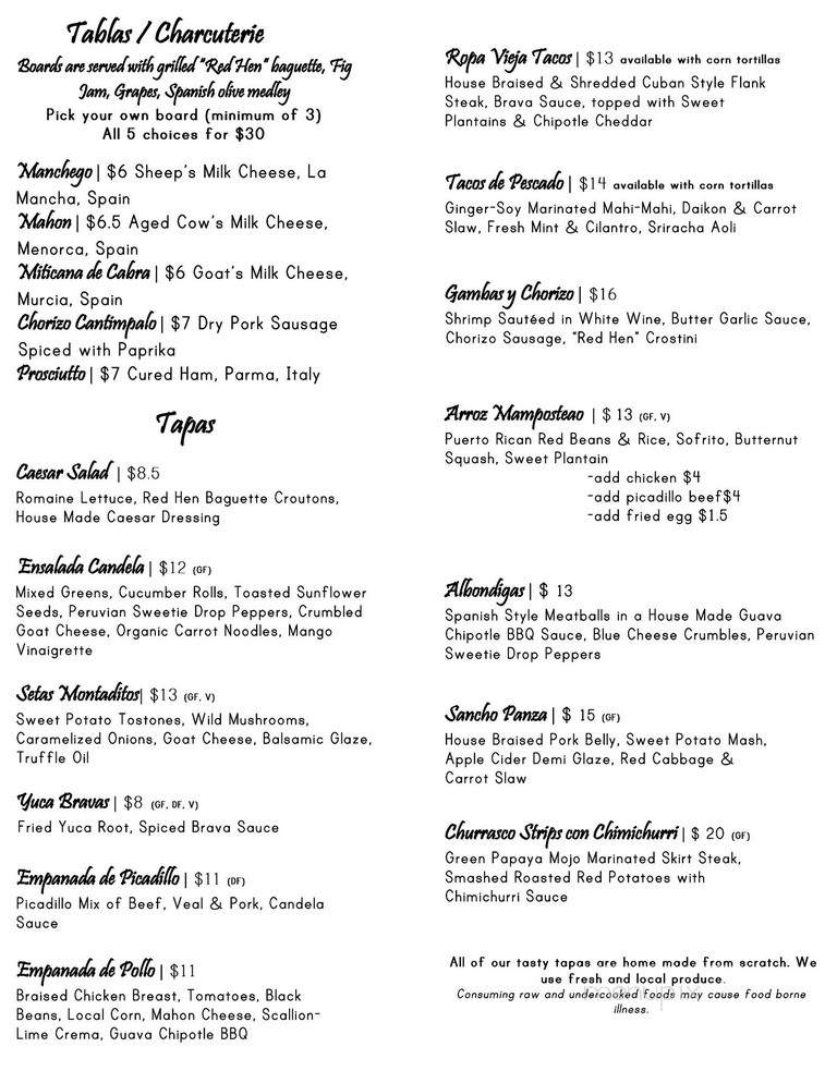 Candela Tapas Lounge - Hanover, NH menu_pic