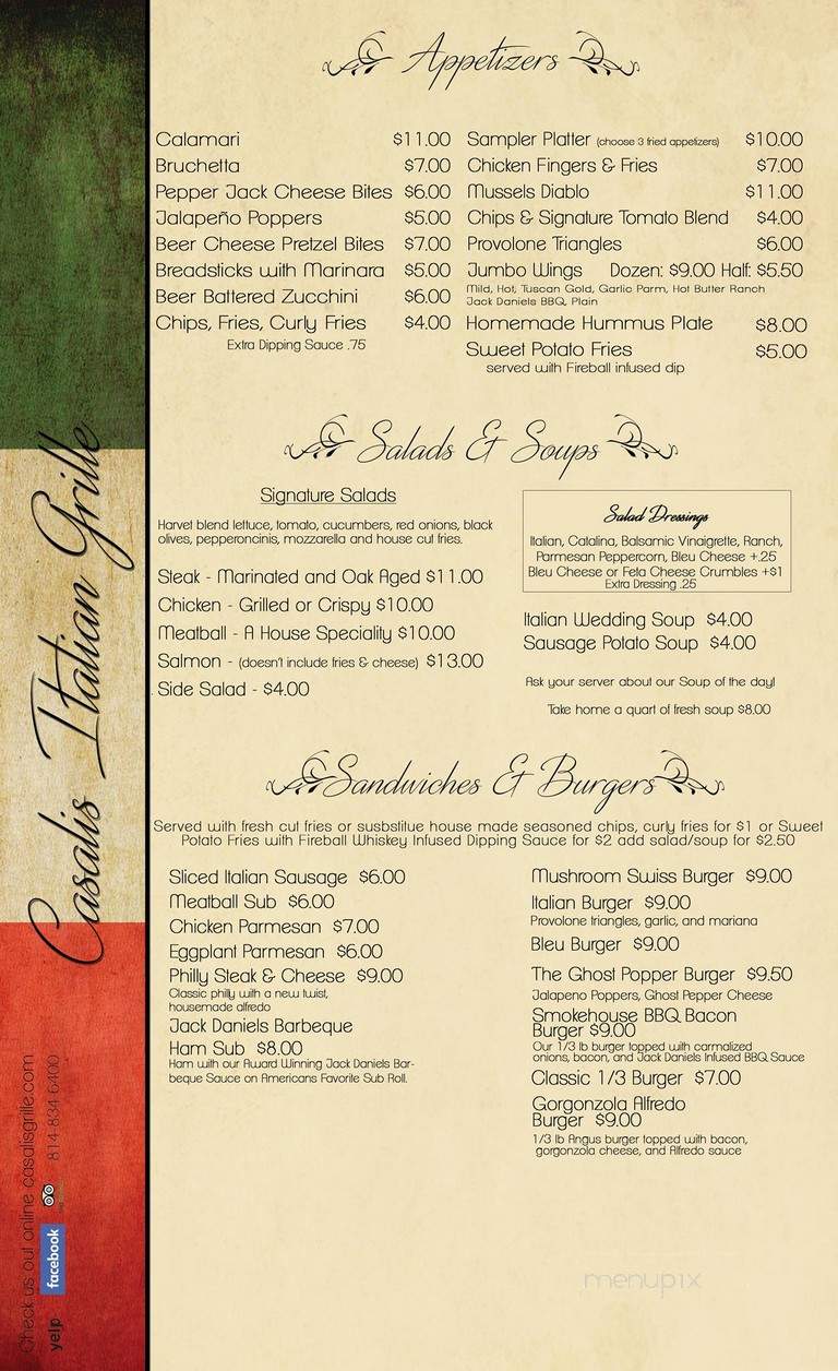 Casali's Italian Grille - St Marys, PA menu_pic