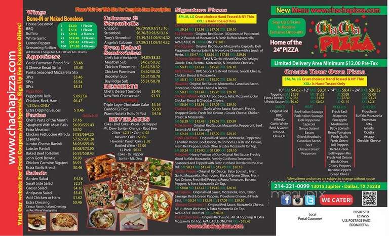 Cha Cha Pizza - Dallas, TX menu_pic