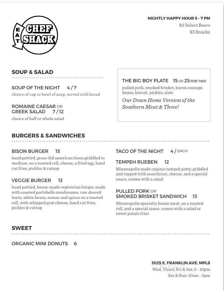 Chef Shack Ranch - Minneapolis, MN menu_pic