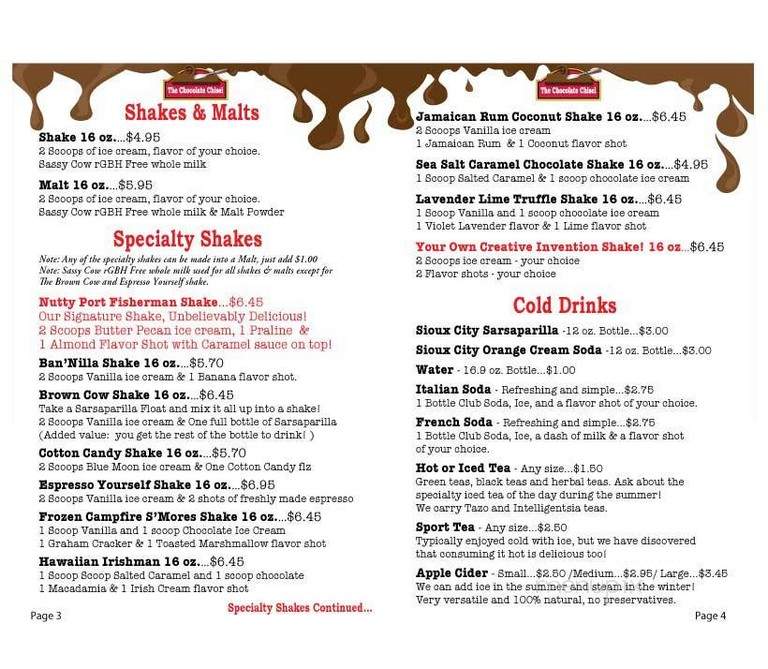 Chocolate Chisel - Port Washington, WI menu_pic
