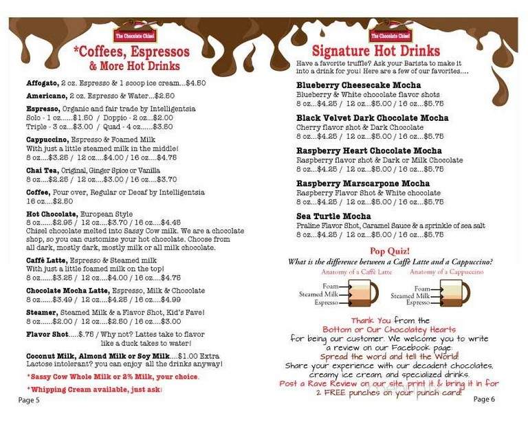Chocolate Chisel - Port Washington, WI menu_pic