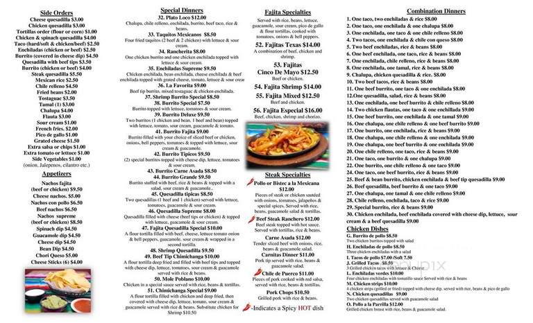 Cinco De Mayo Mexican Restaurant - Tallahassee, FL menu_pic