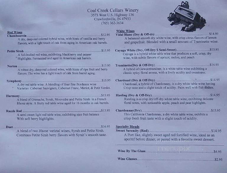 Coal Creek Cellars - Crawfordsville, IN menu_pic