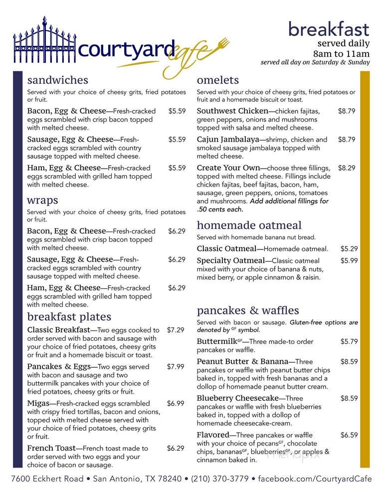 Courtyard Cafe - San Antonio, TX menu_pic