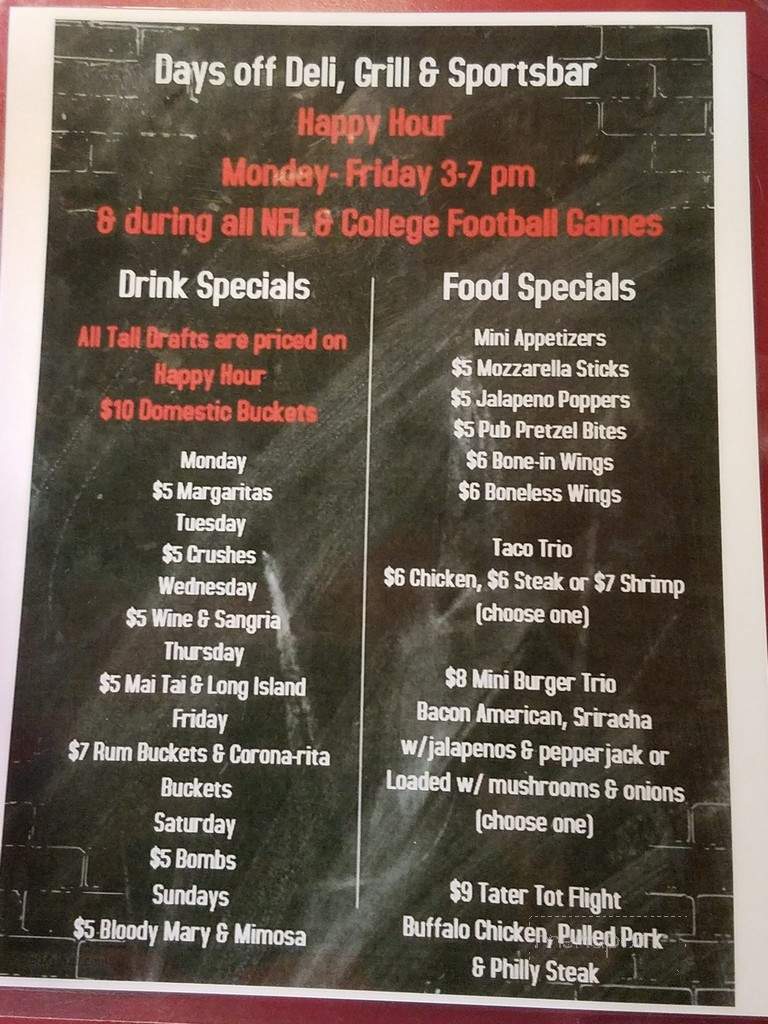 Days Off Deli and Grill - Lexington Park, MD menu_pic