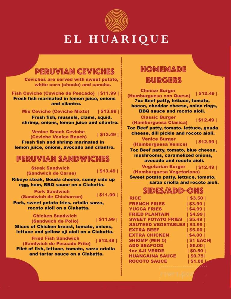 El Huarique - Venice, CA menu_pic